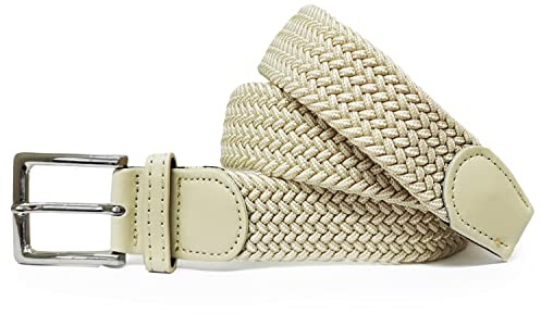 Gloop Unisex elastiskt tygbälte flätat stretchbälte stretchigt bälte för kvinnor och män bredd ca 3,5 cm, kräm, Gesamtlänge 120cm