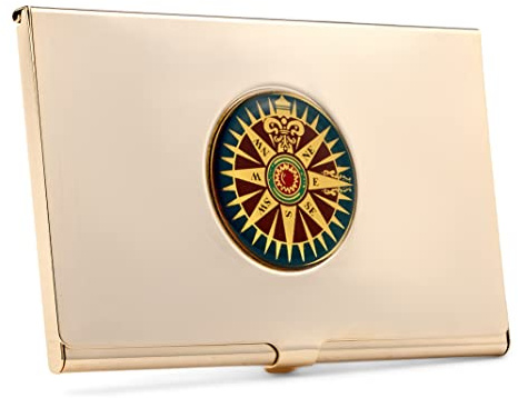 NKlaus 9x6x0,5cm Visitenkartenbox Kompassrose Visitenkartenhalter Messing Kartenetui 11534
