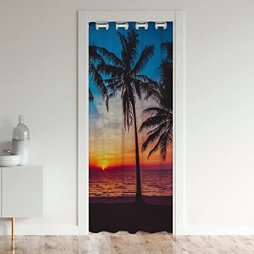 Ocean Sunset Doorway Curtain Privacy Mat Hawaiian Palm Tree Door Cover Curtain Soft Door Curtain Soft Cozy Insulated Thermal Curtains for Bedroom Home Decor Teens Bedroom Living Room 52x80 1 Panel