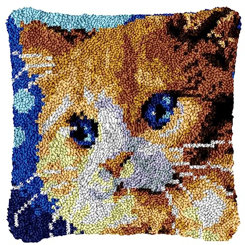 Juego de almohadas de anudación para hacer tú mismo, juego de ganchos, funda de almohada, juego de tapetes de nudos, juego de cojines, kit de ganchos hechos a mano, regalos para niños y adultos gatos,