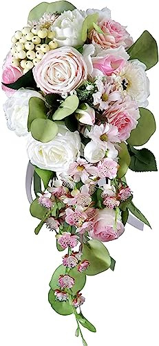 Künstliche violette Rosensträuße für Braut, handgefertigte Brautsträuße für Hochzeit, Brautstrauß in Tropfenform für Hochzeit, Party, Dekoration, Rosa
