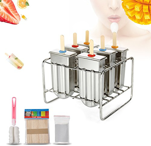 Aramox Stainless Steel Popsicle Mould Set, 6 Reusable Ice Lolly Makers with 50 Sticks and 20 Bags for Homemade Frozen Treats | Maker, Leak-proof & Food-Grade, Home/Kitchen, Complete Kit