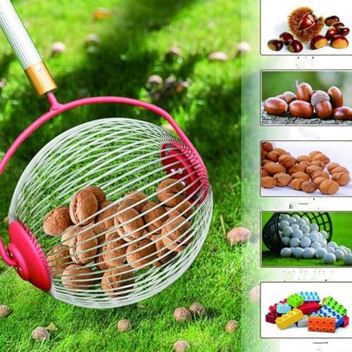 HEIBTENY NussSammler Nusssammler Obstsammler Obstpflücker Ernterolle Aluminiumlegierung Garten Einziehbarer Nusssammler Für Aufsammeln Von Kastanien, Pekannüssen, Eicheln(Verlängerungsstange)