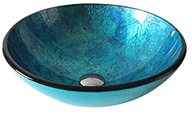 MBROS Badezimmer-Waschbecken aus gehärtetem Glas, Glaswaschbecken, Badezimmer-Waschtisch, runde Schüssel, blau