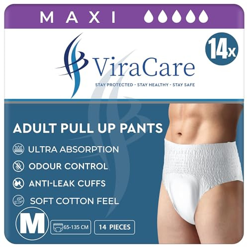 14 x Incontinence Maxi Pants Women and Men | Adult Pull Ups | Adult Nappies | Maxi Absorbency and Odour Free | Adults Pants | Waist Size Medium 65-135 cm | (Medium, 1 Pack of 14)