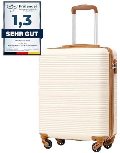 COOLIFE Handgepäck Koffer 55x40x20cm für Ryanair & Easyjet mit 4 Silent Spinner Rädern & TSA-Schloss – ABS-Hartschale, Leicht Handgepäck