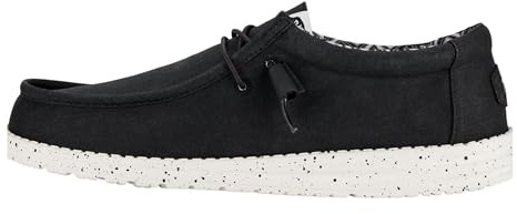 HEYDUDE Men's Wally Stretch Canvas Slip On Loafer, Black/White, Size 13