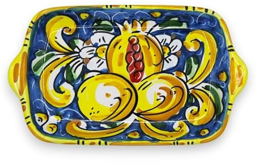 SICILIA BEDDA CAPACI Piccolo Vassoio in Ceramica di Caltagirone - 20 x 11cm ca. (1Unità) con 3 opzioni Colore, Decoro Casuale - Blue