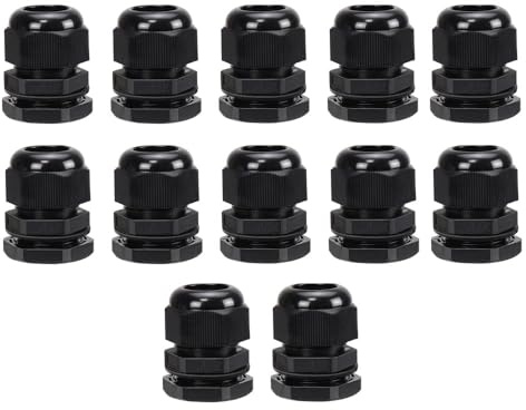 Pack of 12 Black 20mm Nylon Cable Glands, Suitable for 6-12mm, M20 Thread IP68 Gland Connectors - AVARTEK (Black)