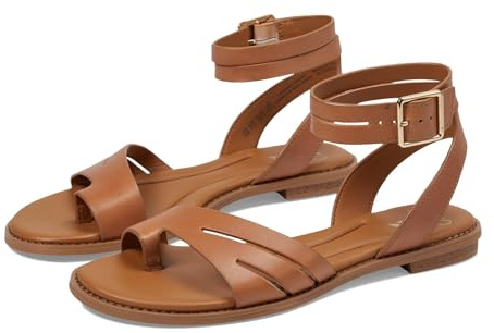 Franco Sarto Womens Greene Ankle Strap Flat Sandals Tan Brown Leather 7.5 M