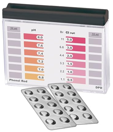 Wassertester Rapid Methode, Chlor pH, 12 verschiedene Messwerte | mit 20 Testtabletten, 10 x Phenol Red, 10 DPD1