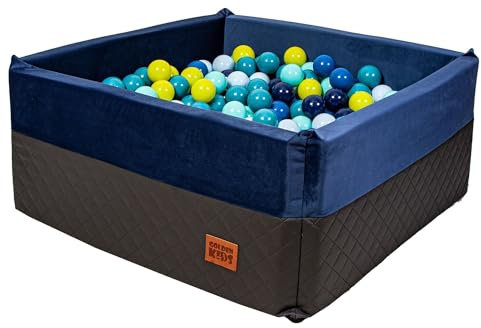 GoldenGroup Bällebad Baby 90x90 cm mit 300 Bälle - Spielzeug - Indoor Spielplatz - Quadratische Bällebad Schaumstoff - Bällebad Kinder - Dunkelblau/Graphit: Blau, Türkis, Limettengrün, Lila