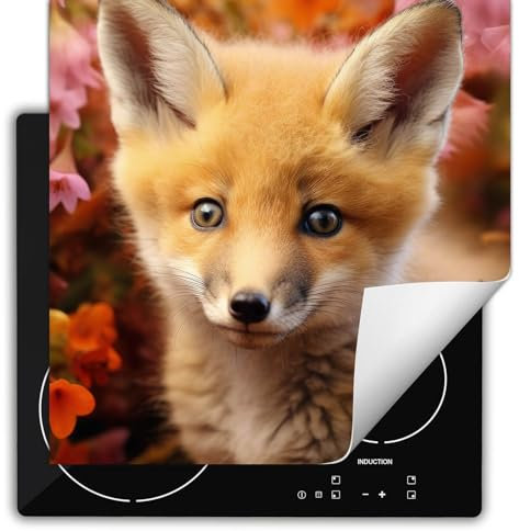 SMTDeco herdabdeckplatte Induktionsmatte herdabdeckung ceranfeld abdeckplatten für ceranfelder induktionskochfeld schutzmatte 60x52 cm Fuchs Blumen Rot