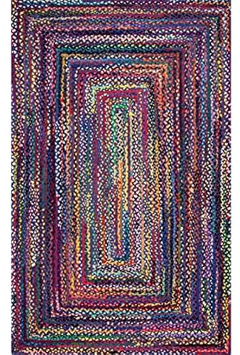 Jaipur Art And Craft Mehrfarbiger, handgeflochtener, wendbarer Baumwoll-Teppich aus Naturfasern für das Wohnzimmer– (4x6 Quadratfuß)