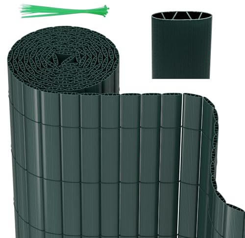 Herrselsam Sichtschutzmatte PVC Sichtschutzzaun mit Kabelbindern Standard Sichtschutz Windschutz Garten Balkon Terrasse Sichtschutzzaun Grün 90x800cm Interne W-Struktur Verstärkte Lamellen