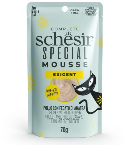 Schesir Special Mousse Alimento Húmedo Completo Y Equilibrado para Gatos Exigentes 12 X 70 Gr (12 x Pollo con Hígado De Pato)