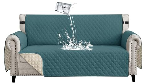 Lydevo Sofa Überzug 3 Sitzer wasserdichte rutschfest Sofabezug Mit Armlehnen Couchbezug Sofaüberwurf Kratzfest Reversible Gesteppte Schonbezug für Haustier Katzen Hunde,Grün