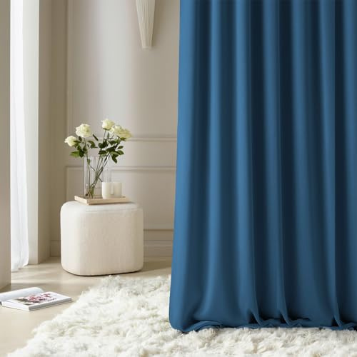 ROOM99 Tenda con nastro arricciato, Aura, 140 x 240 cm, larghezza x altezza, moderna, Curtain per soggiorno, camera da letto, blu scuro, 1 pezzo
