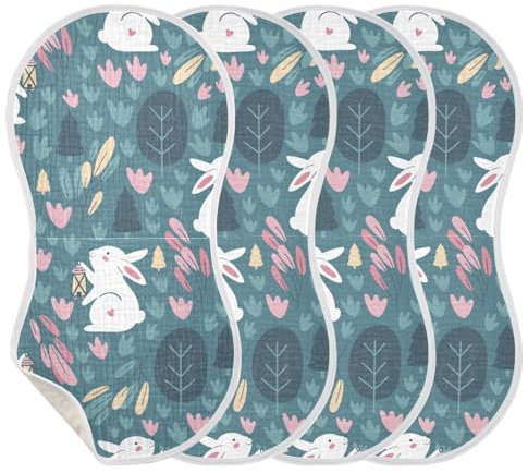 KLL Spucktücher für Babys und Mädchen, 4 Stück, große Baumwoll-Tücher, unisex, weich, saugfähig, bequem, Spucktücher, Babyartikel, Hase, niedlich