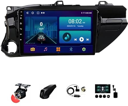 BOJONTN 9 Pulgadas Android 13 Doble DIN Radio de Coche para Toyota Hilux 2016-2020 con CarPlay inalámbrico GPS Navi Cámara de Respaldo Controles del Volante Bluetooth(T3[2+32G])