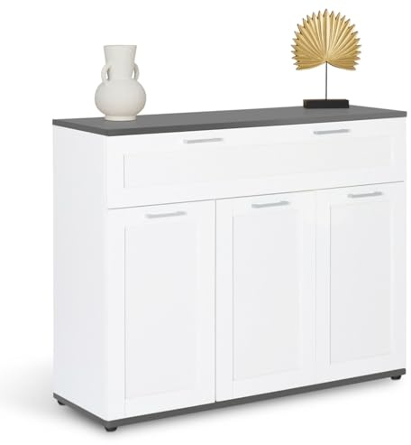 IDMarket - Buffet 100 cm VITO 3 Portes et 1 tiroir Blanc et Plateau Gris