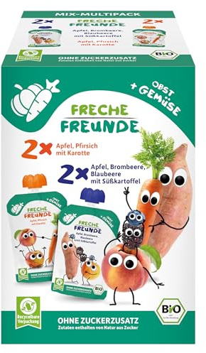 FRECHE FREUNDE Bio Quetschies MixMultiPack - Obst + Gemüse, 3x (4 x 100g)