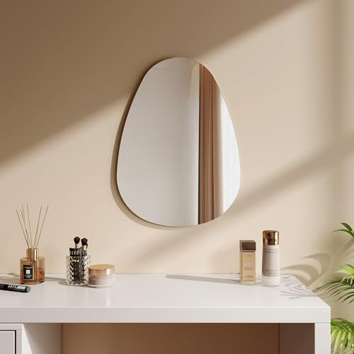 EMKE Miroir Mural, Miroir de Salle de Bain Ovale asymétrique, adapté pour Salle de Bain, Chambre, Salon, Couloir, Coiffeuse, Miroir décoratif, 45x60 cm