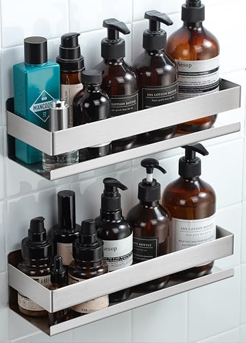 Kegii Duschablage Ohne Bohren, Duschregal 2 Stück Badezimmer Regal, Minimalistisches Dusche Halterung aus Edelstahl für Bad und Küche