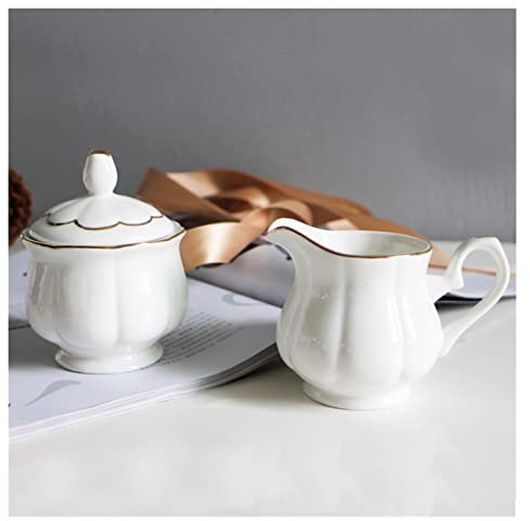 ABBNIA Azucarero de Moda, azucarero con Tapa, Jarra de Leche, Juego de café Familiar de cerámica, línea Dorada, Tarro para Salsas, Crema, Tarro para Dulces, azucarero
