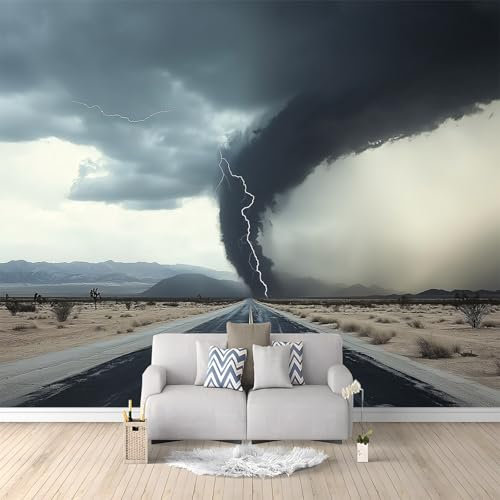 Papel tapiz 250 x 175 cm Papel tapiz no tejido para dormitorio sala de estar habitación de niños decoración pared moderna Moderno Tornado En La Carretera patrón foto papel tapiz Gris mural