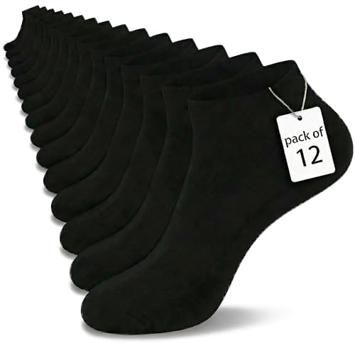 Fioscyra 12 Paia Calzini Uomo Corti, Calzini Donna Corti, Calze Uomo Cotone Corte, Fantasmini Uomo Corti, Calze Nere Traspirante Antiodore Estive, Fantasmini Sportivi Unisex Adulto