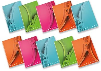 Pigna, Maxi Quaderno Monocromo Zip,A4, carta interna 100 g/m², pagine 72 + risguardo, interno 0C,righe ocn margine, Soggetti Assortiti, Confezione da 10