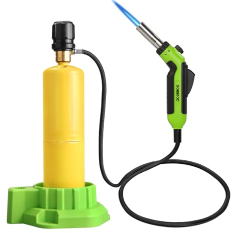 DOMINOX Propane MAPP Torch, Trigger Start Hand Torch with Extension Hose and Stand Base, Adjustable Flame Map Gas Torch for Soldering, Cooking, DIY Projects and Woodworking (Not Included Gas Tank)