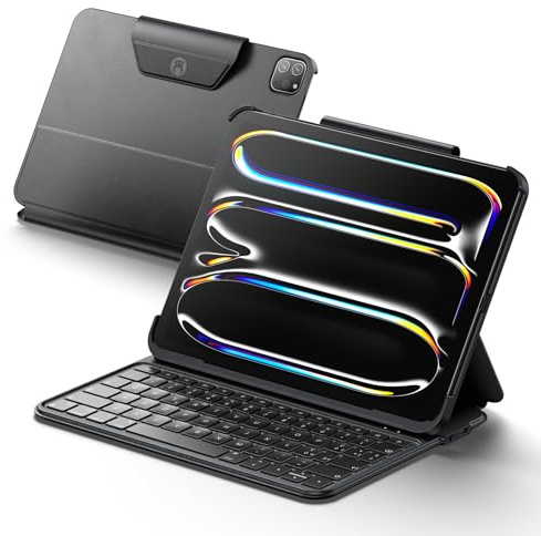 HOU Custodia con Tastiera per iPad Air 11 pollici (M3/M2) e iPad Air 5a/4a generazione e iPad Pro 11 pollici (M4/4a/3a/2a/1a generazione) – Leggera e portatile, Pelle spaziale, Rinforzo angolare