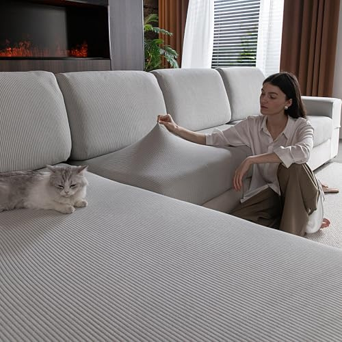OHSIO Stretch Sofa Covers for Sectional Couch – Soft Washable Sofa Slipcovers 2 3 4 Seater, Pet-Friendly, Anti-Slip Furniture Protector(1 Piece Back Couch Cover, Light Gray)