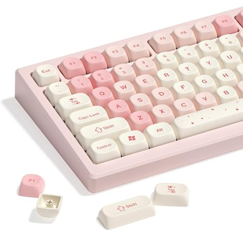 dagaladoo Pink Cute PBT Keycaps, MOA Profile Key caps 65 75 100 Percent, Dye-Sublimation, Custom 133 Keys Set for 100%, 75%, 65%, 60% Mechanical Keyboard（Cherry Blossom）
