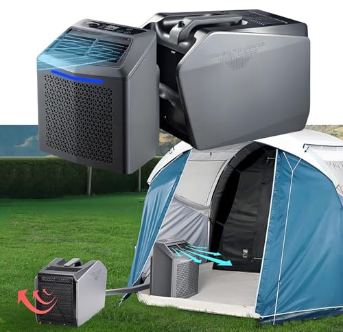 Camper climatizzatore portatile 4 in 1 con deumidificatore integrato, ventola, telecomando, sospensione, fino a 10㎡/107 piedi quadrati, 48 V predisposto per l'energia solare/fuori rete