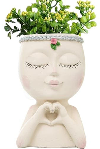 Genérico Linda Maceta de niña – Macetas esculturas Resina, Florero Planta | Maceta Cabeza diseño artístico para decoración Interior, Contenedor Creativo para Flores y suculentas, Amantes d