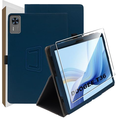zZjoOoj Hülle für DOOGEE T36 12 Zoll Tablet Schutzhülle,Ultra Dünn PU Case Cover,Tablet Protection Bundle with 1 Stück 9H Härte Anti-Kratzen Folie, Vertical Stand Function,Marineblau