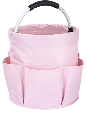 Vuxava Cestino porta Attrezzi con 6 Tasche Esterne,Contenitore per Utensili per la Pulizia, Borsa per Attrezzi da Giardino Facile da Pulire e Trasportare(Rosa)