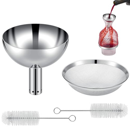 Potchen 4 Pcs Wine Aerator Shower Funnel with Mesh Sediment Strainer | Sediment Filter for Decanting, Includes Cleaning Brushes, Wine Lover Holiday Gift, Shower Design Aerates Fast