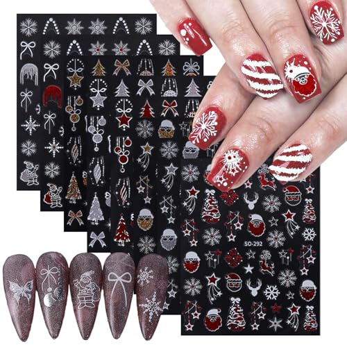 Evadollina Christmas Nail Stickers, 8 pezzi adesivi per unghie, decorazioni unghie, adesivi per unghie autoadesivi, 8 design di adesivi natalizi