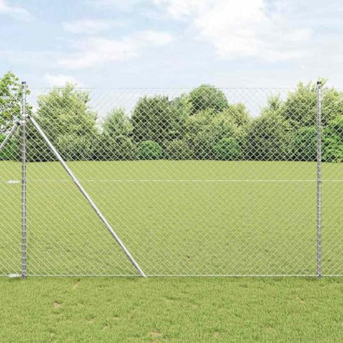 Kettenzaun Silber 10 x 1,5 m, Verzinkter Stahl Gartenzaun, UV-beständig, wetterfest für Außenbereiche, robustes Metall Gitterzaun Paneel