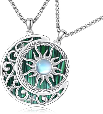 REDSUN Yin Yang, collana in argento sterling 925, con sole e luna, ciondolo celtico, tai chi, con ciondolo a forma di sole, malachite, Yin Yang, regalo per donne, partner e lui