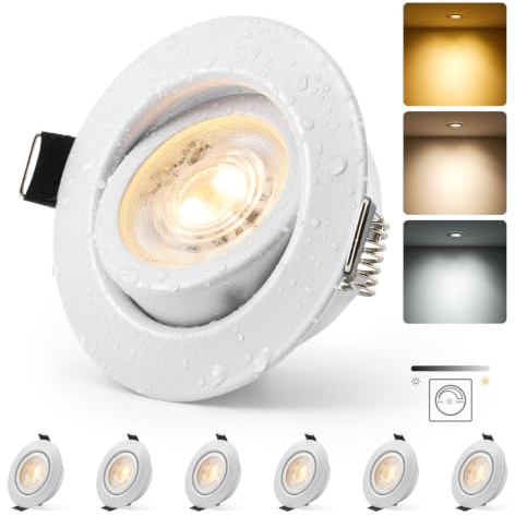 HOMEOW LED Einbaustrahler 230V Dimmbar Metallgehäuse IP44 Weiß 6er Set | LED Spots Lochmaß 68mm - 80mm Badezimmer Deckenspots Flach Schwenkbar 6W Warmweiß Neutralweiß Kaltweiß Stufenlose Dimmung
