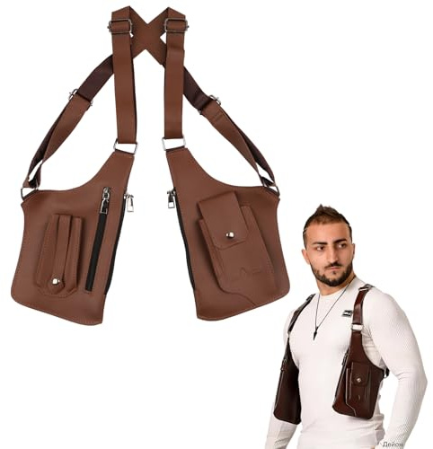 HONMINHUA Anti-Theft Hidden Underarm Shoulder Bag for Men and Women, Adjustable Double Shoulder Armpit Bag, Classic Shoulder Satchel for Travel, Daily Commute, Camping, Hiking (Brown)