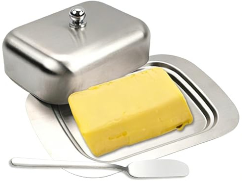 Mantequillera tapada | de gran tamaño y hermético, incluye esparcidor | para Mantequilla con Tapa,para cocina, frigorífico, armario, mesa, decoración, apartamento, granja y restaurante