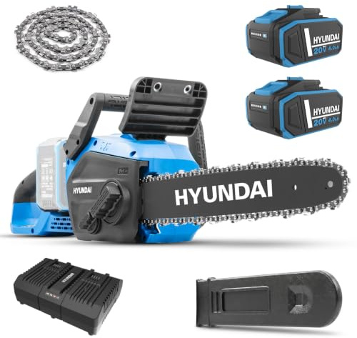Hyundai 14” / 350mm 40V Cordless Chainsaw (2x20V), Brushless Motor, Auto Chain Oiling, Anti-Kickback Brake, 2X 4.0Ah Batteries & Charger