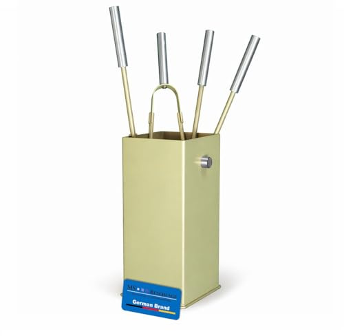 MS Beschläge Kaminbesteck Taupe modern 5-teilig - Kamingarnitur massiv Stahl pulverbeschichtet - Ofenbesteck mit eckigem Behälter & Edelstahl Griffstücke - elegantes Design Kamin-Set Kaminzubehör