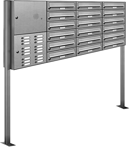 AL Briefkastensysteme 18er Edelstahl Standbriefkasten mit Klingel rostfrei als 18 Fach Briefkastenanlage in Postkasten Briefkasten Design modern